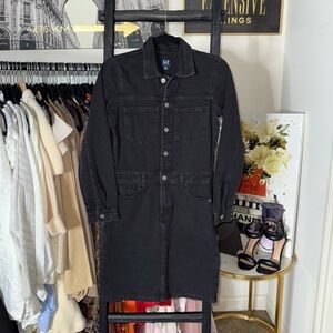 GAP Denim Mini Dress with Washwell Black Button Front Long Sleeve Womens 0 New